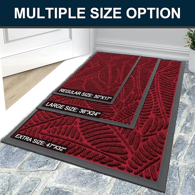 Colorxy Waterproof Doormat, Sturdy Natural Rubber Front Indoor Mat, Non Slip Low Profile Indoor Outdoor Door Mats, Stain and Fade Resistant Floor Mat, Easy Clean Patio Entry Mat, 59''x23'', Burgundy