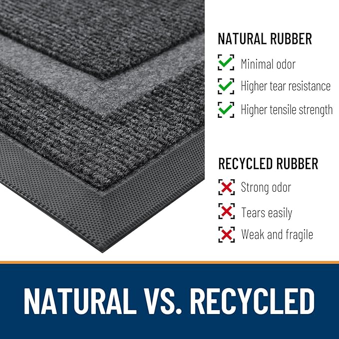 OLANLY Half Circle Door Mat Indoor Outdoor Entrance Welcome, Waterproof All-Season, All-Weather Doormat, Sturdy Natural Rubber, Low Profile, Easy Clean Patio Porch Entryway Mat, 71x47, Grey