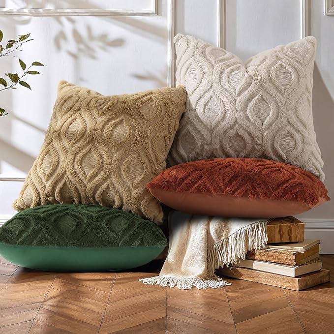 decorUhome Throw Pillow Covers 12x20 Inch Set of 2, Soft Plush Faux Wool Khaki Solid Couch Pillow Covers, Accent Farmhouse Neutral Rectangle Pillow Cases for Sofa Bed Living Room