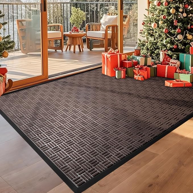 Mibao Front Door Mat, Heavy Duty Durable Welcome Mat for Outdoor Indoor, Dirt Trapper Waterproof Super Absorbent Door Mat for Entryway Outside Patio Porch, 61.5" x 36", Coffee