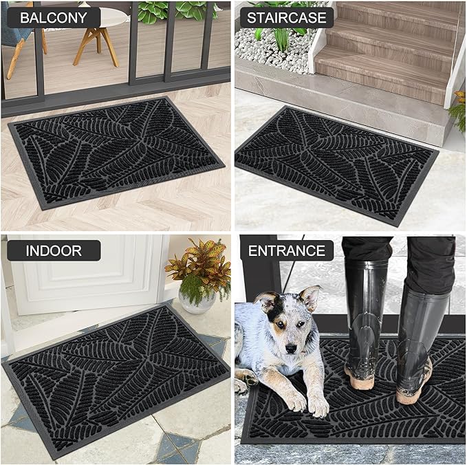 Colorxy Waterproof Doormat, Sturdy Natural Rubber Front Indoor Mat, Non Slip Low Profile Indoor Outdoor Door Mats, Stain and Fade Resistant Floor Mat, Easy Clean Patio Entrance Mat, 36''x24'', Black