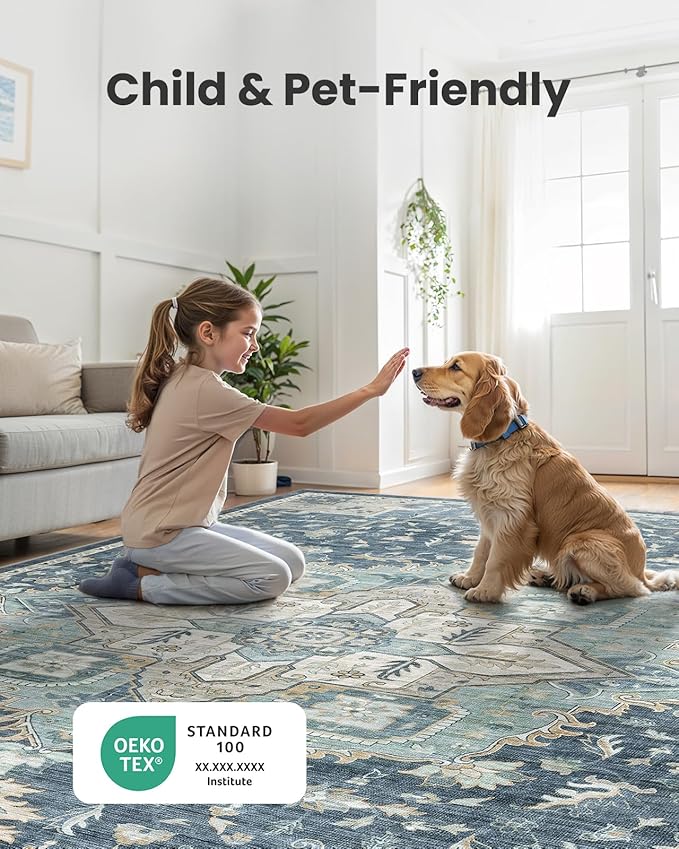 AMADA HOMEFURNISHING 2x4 Washable Area Rug, Low-Profile Entryway Rug with Non-Slip Backing & Durable Edge Binding, Vintage Rug Pattern, Small Rugs for Entryway, Kitchen & Living Room