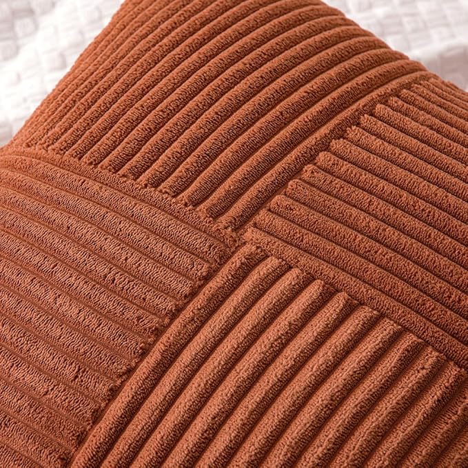 MIULEE Dark Rust Decorative Throw Pillow Covers 20x20 Inch for Couch Bed Sofa Pack of 2 Terracotta Boho Farmhouse Throw Pillows Fall Soft Cross Corduroy Patchwork Textured Cushion Cases