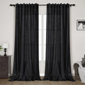 Linen Black Curtains 145 inch Extra Long for Living Room Back Tab Light Filtering Semi Sheer Drapes Modern Farmhouse Coastal Decor Cotton Textured Curtain for Floor to Ceiling High Window 52x145
