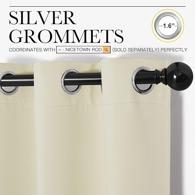 NICETOWN Room Darkening Curtain Panels for Living Room, Thermal Insulated Grommet Room Darkening Draperies/Drapes for Window (Beige, 2 Panels, W29 x L45 -Inch)