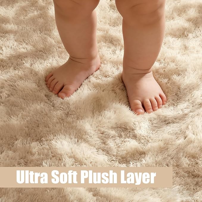 6x9 Fluffy Area Rug for Living Room,Shag Area Rugs for Bedroom,Soft Fuzzy Rug Non-Shedding Indoor Plush Carpet for Kids Bedroom Nursery Dorm Home Decor,Tie-Dyed Beige