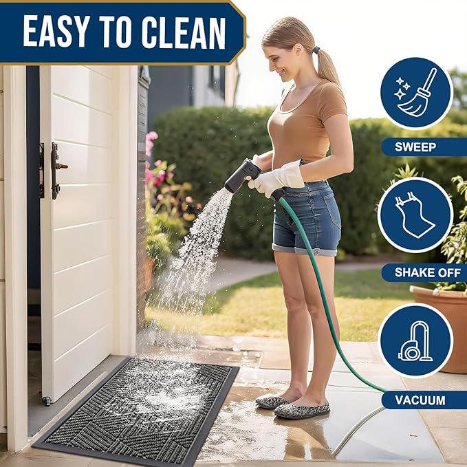 Smiry Front Door Mat Outside Entrance, Heavy Duty Sturdy Natural Rubber Doormat, Trap Dirt and Moisture, Easy Clean Low Profile Welcome Floor Mats for Indoor Outdoor Entry, 47x23 Inch, Medium Grey