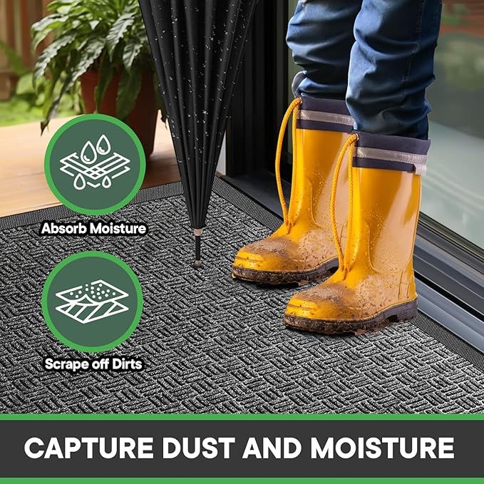 Mibao Front Door Mat, Heavy Duty Durable Welcome Mat for Outdoor Indoor, Dirt Trapper Waterproof Super Absorbent Door Mat for Entryway Outside Patio Porch, 47" x 24", Gray