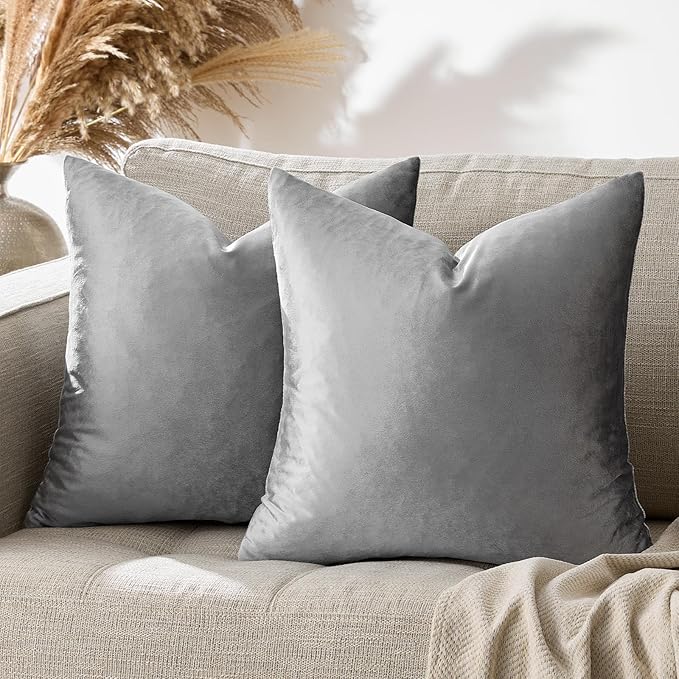 GIGIZAZA 24x24 Velvet Pillow Covers Set of 2,Dark Grey Big Square Throw Pillows Modern Covers for Living Room Decorative Luxury Solid Couch Sofa Pillow Cases