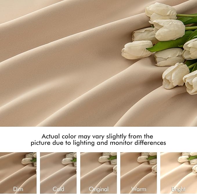 MIULEE Beige Back Tab Blackout Curtains 63 Inch Length 2 Panels Set for Living Room Bedroom Privacy, Rod Pocket/Pinch Pleat Thermal Insulated Room Darkening Pleated Light Blocking Drapes