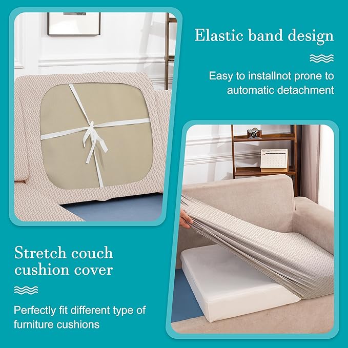14Pcs Stretch Patio Cushion Covers,Outdoor Couch Covers Replacement,Outdoor Couch & Sofa Slipcovers,for Patio Furniture Cushion Covers,Washable Reusable Furniture Protector (Beige,Cover Only)