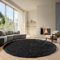 ONASAR Black Round Rugs 8ft for Living Room, Fluffy Bedroom Circle Area Rug, Soft Plush Fuzzy Shaggy Carpet Mat for Kids Girls Boys Teen Nursery Dorm Classroom Home Office Decor Aesthetic