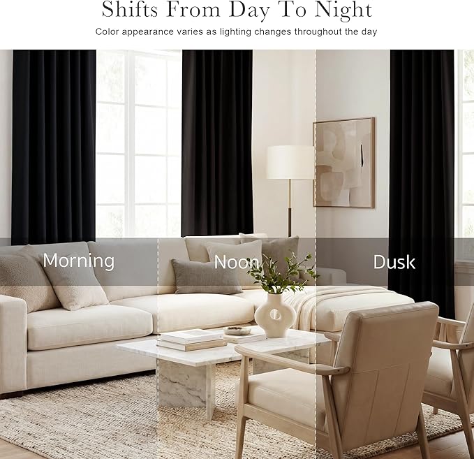 PONY DANCE Small Blackout Curtains for Kitchen Curtain Set - Nursery Short Drapes Panels Window Treatments Light Blocking Drapes for Bathroom, 42 Wide by 30 Inches Long, Black, 2 Panels
