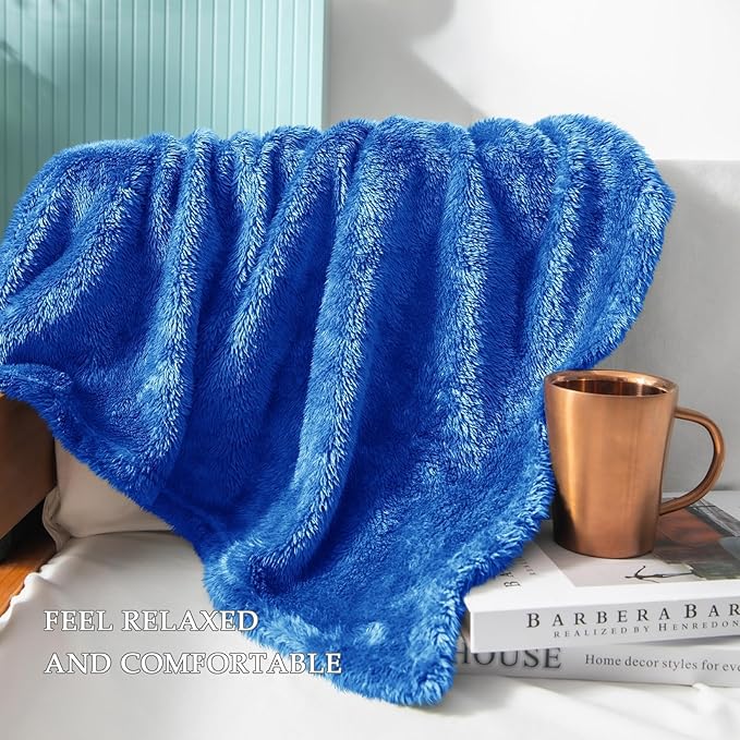 Exclusivo Mezcla Plush Fuzzy Fleece Throw Blanket Extra Large, Super Soft, Fluffy and Warm Blankets for Couch, Bed, All Season (Cobalt Blue, 50x70 inches)