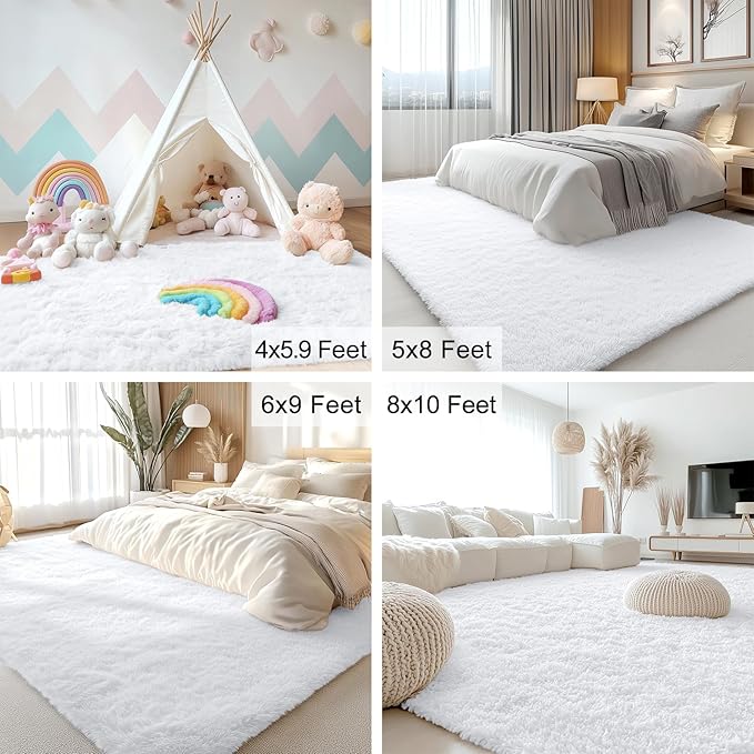 OLANLY 2x8 Machine Washable Runner Rugs for Hallway, Soft Fluffy Shaggy Bedside Rugs for Bedroom, Living Room, Indoor Floor Carpet for Kids Girls and Boys, Nursery Rooms, Home Decor Aesthetic, White