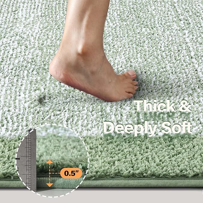 70x24 Long Bathroom Rugs Washable Non Slip, Green Bath Mat for Bathroom Floor Tub, Soft Absorbent Quick Dry Mats for Shower, Bathtub,Home Decor