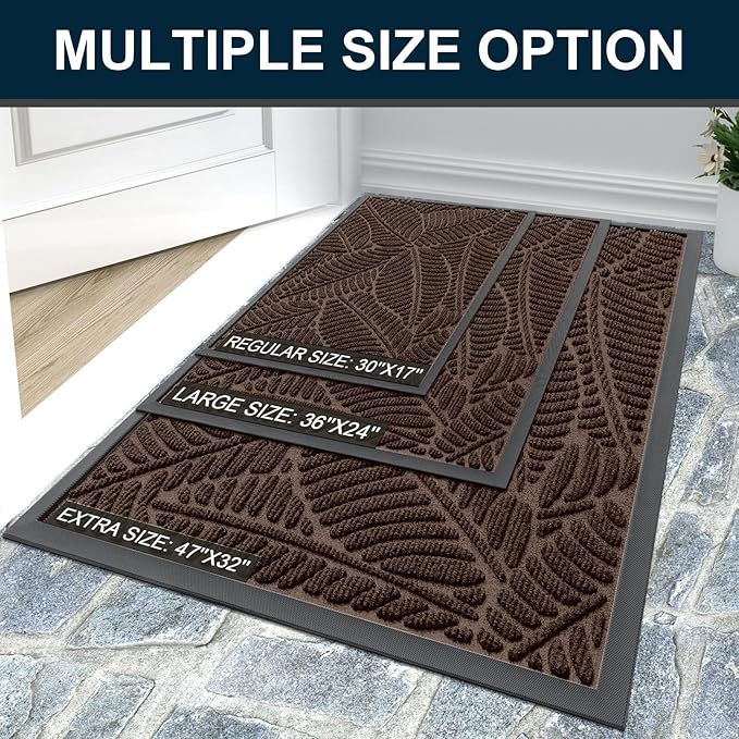 Colorxy Waterproof Doormat, Sturdy Natural Rubber Front Door Mats, Non Slip Low Profile Indoor Outdoor Entrance Mat, Stain Resistant Easy Clean Floor Mat for Patio or Entryway, 48''x32'', Dark Brown