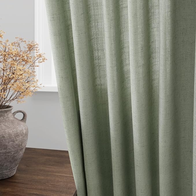 Nanspring Desert Sage Linen Curtains 84 Inch Length 2 Panels Set for Living Room Rod Pocket Back Tab Light Filtering Window Drapes for Bedroom Dining Room Protect Privacy Modern Farmhouse Decor 52x84