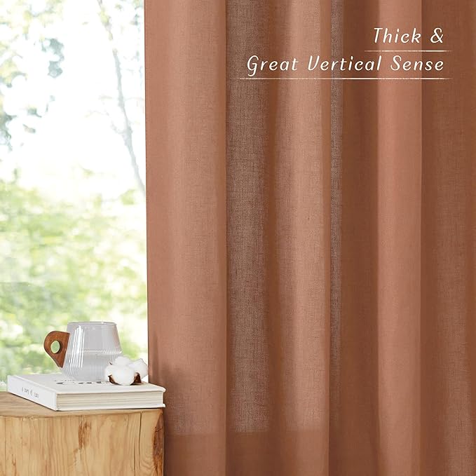 NICETOWN Caramel Linen Curtains for Kitchen, Thick Flax Small Window Treatments Semi Sheer Privacy Assured with Light Through for Cafe/Bathroom, W34 x L80, 2 Panels
