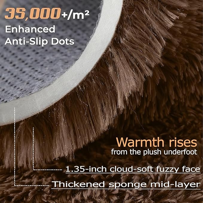 2x6 Runner Rug for Bedroom: Fluffy Shag Soft Washable Rugs Small Fuzzy Plush Indoor Carpet for Hallway Bedside Dorm Kids Girls Boys Room (Coffee, 2'x6')