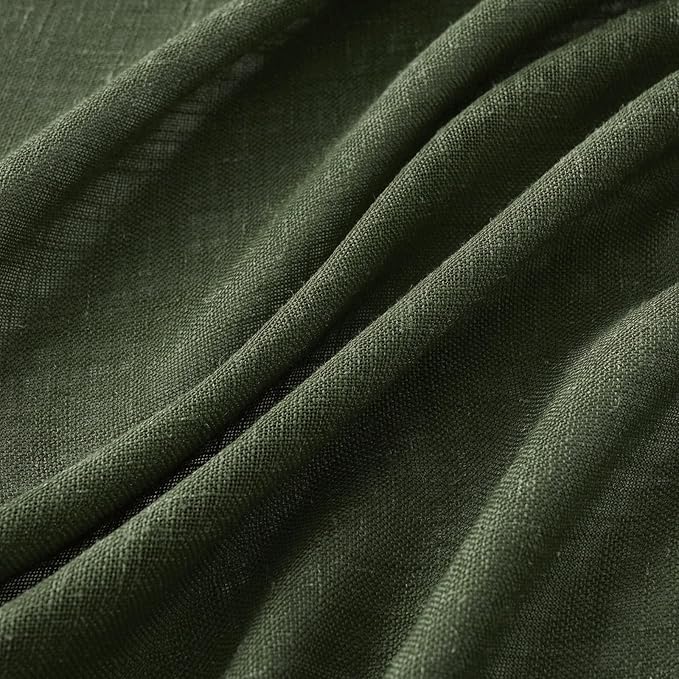 MIULEE Olive Green Linen Curtains 63 Inch Length 2 Panels for Bedroom Living Room, Soft Thick Linen Textured Natural Window Drapes Semi Sheer Light Filtering Back Tab Rod Pocket Burlap Look Decor