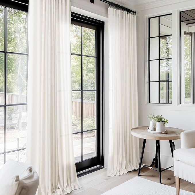 Extra Long 132 inch Curtains Linen Blend for Living Room Back Tab Neutral Rustic Farmhouse Light Filtering Semi Sheer Linen Drapes 132 inch Ceiling to Floor For Large Window Villa Hallway Ivory 11 FT