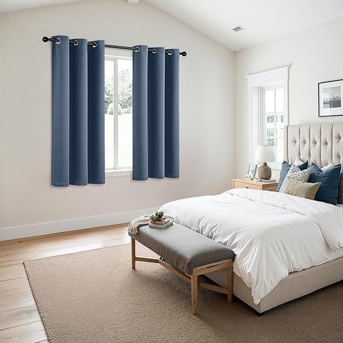 MIULEE Stone Blue Blackout Curtains for Bedroom Living Room 63 Inches Long 2 Panels, Thermal Insulated Room Darkening Drapes Solid Grommet Top Noise Reducing Light Blue Window Treatments 40x63 Inch
