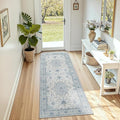 Area Rugs 2'x5' Runner Rug Non Slip Washable for Kitchen Hallway Bedroom Beside Laundry Room Bathroom Rug, Floor Carpet, Light Blue Navy Beige Gray White
