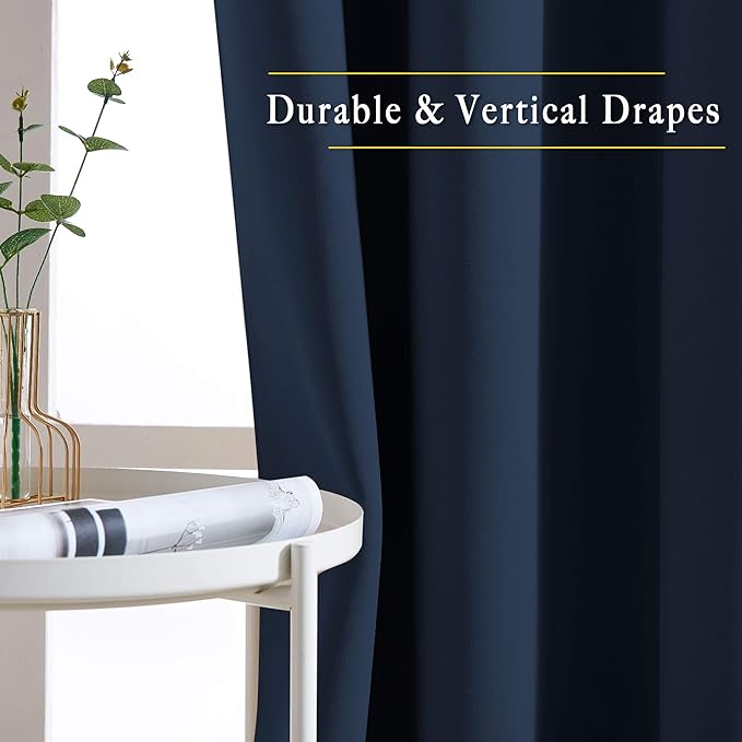 NICETOWN Window Drapes Long Curtains - (52 inches Wide x 120 inches Long, Navy, 2 Pieces) Living Room Panels Grommet Top Window Treatment for Hall & Guest Room