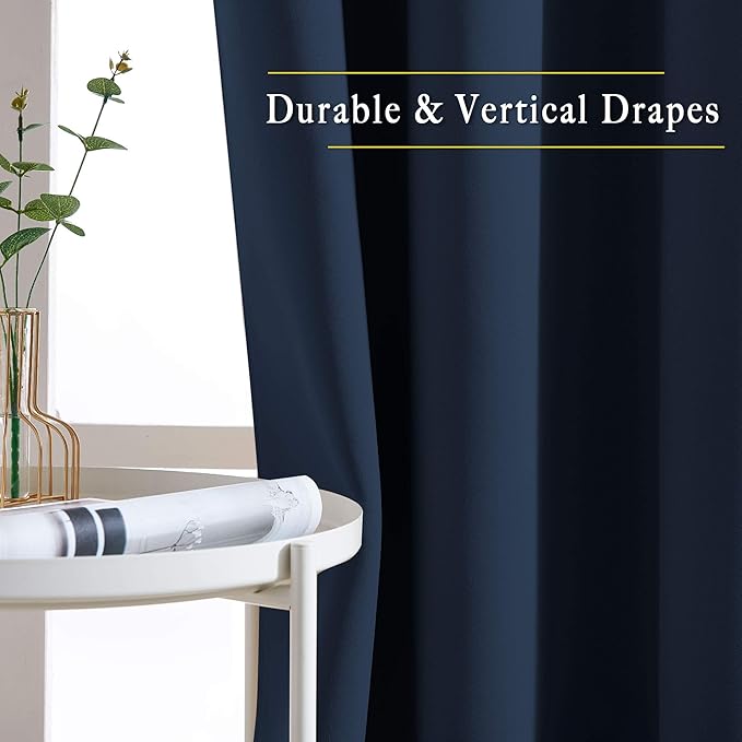 NICETOWN Navy Blue Blackout Curtains for Living Room, Window Treatment Thermal Insulated Room Darkening Grommet Drapes Sound Dampening for Bedroom, 2 Panels, W37 x L72