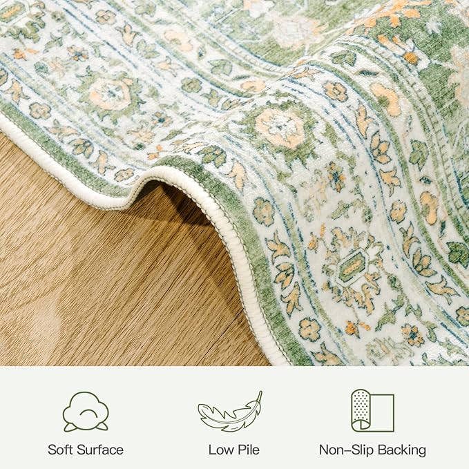 Lofus 5x7 Area Rug for Living Room, Light Green Washable Area Rugs with Non-Slip Backing,Soft Boho Carpets for Bedroom Dining Room Home Office Indoor Nursery
