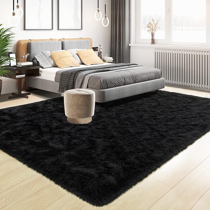 Tepook Area Rugs 8x10 for Living Room, Super Soft Fluffy Rugs for Bedroom, Modern Shaggy Rug Fuzzy Carpets for Kids, Plush Indoor Nursery Home Decor Rug with Non-Slip Bottom, Black