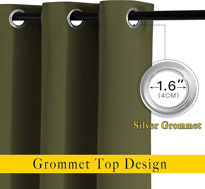 NICETOWN Blackout Curtains for Living Room - Functional Blackout Curtains/Panels for Bedroom, Window Decoration, Privacy Assured (Set of 2, 52 x 95 inches in Olive Green)