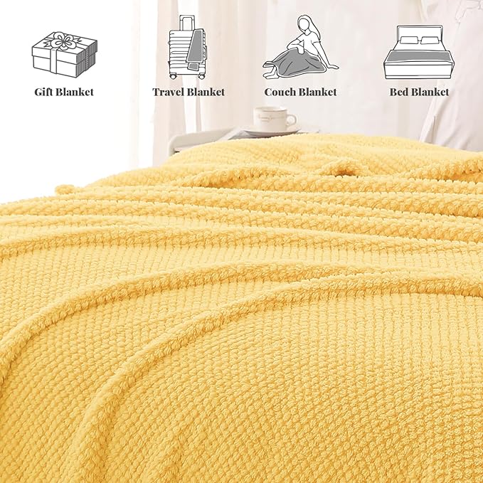 Whale Flotilla King Size Fuzzy Fleece Blanket for Bed, 90x104 Inch Fluffy Warm Soft Jacquard Blankets for All Season, Lightweight and Cozy, Yellow