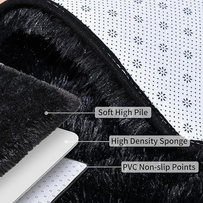 Fluffy Shag Runner Rugs for Bedroom Hallways, 2x8 Black Long Soft Throw Area Rug Non Slip for Bedside Dorm, Shaggy Furry Carpet for Nursery Living Room Home Decor