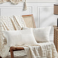 Fancy Homi 2 Packs Cream White Lumbar Decorative Throw Pillow Covers 14x24 Inch for Couch Bed Sofa, Rustic Farmhouse Boho Home Decor, Soft Striped Corduroy Rectangle Accent Cushion Case 35x60 cm