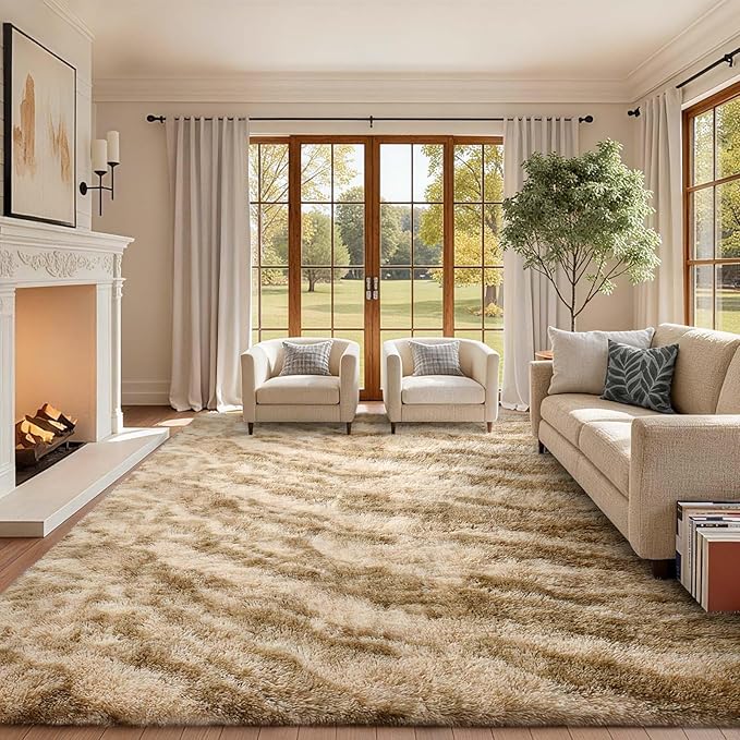8x10 Ft Extra Large Shag Rugs for Living Room, Ultra Soft Fluffy Furry Area Rugs for Bedroom Indoor Floor, Aesthetic Carpet for Kids Home Decor (Khaki)