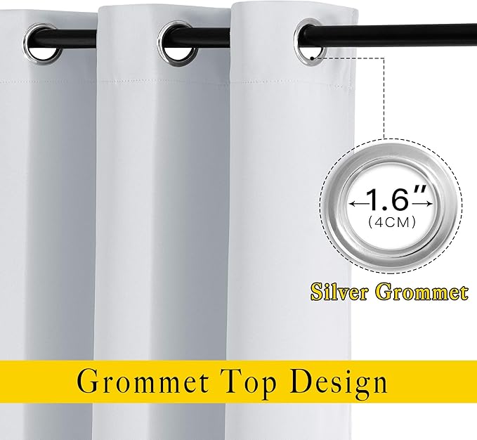 NICETOWN Greyish White Room Darkening Curtains - Window Treatment Thermal Insulated Grommet Panels/Drapes for Bedroom (2 Panels, 52 by 54)