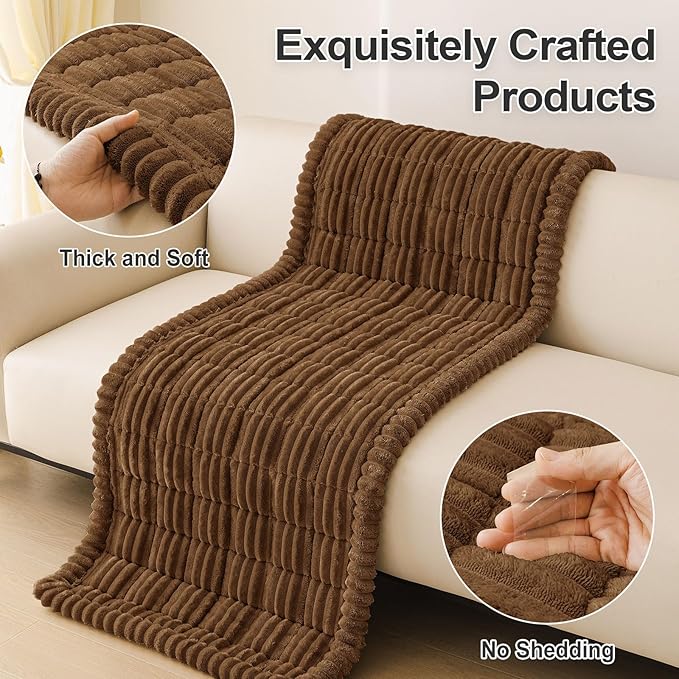 hyha Couch Covers for Dogs Washable, Non Slip Plush Dog Sofa Protectors, Fuzzy Pet Couch Covers for 3 Cushion Sofa Pet Friendly (Brown, 27.6" x 59")