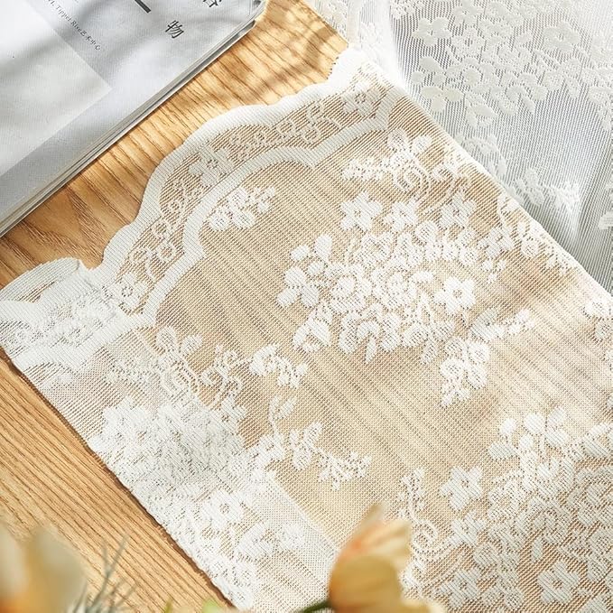 YJ YANJUN Vintage Lace Curtains 92 Inches Long-Victorian Floral Pattern Ivory Sheer Panels Light Filtering Cream Gauze Curtain for Living Room Bedroom Boho Farmhouse Decor 52x92 Cream/Ivory