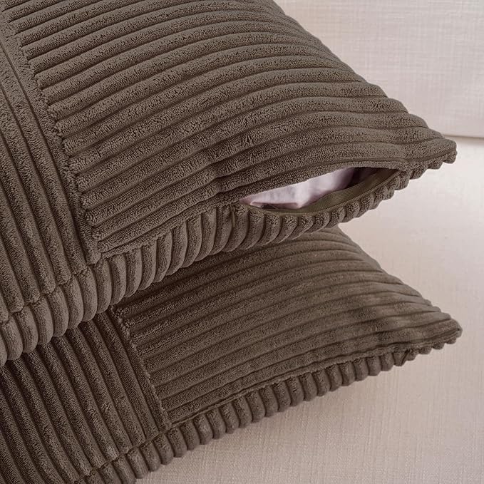 Fancy Homi 2 Packs Dark Brown Samll Decorative Throw Pillow Covers 14x14 Inch with for Couch Bed Sofa, Rustic Farmhouse Boho Home Decor, Soft Corss Patchwork Corduroy Square Cushion Case 35x35 cm