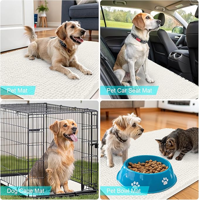 OLANLY Dog Door Mat for Muddy Paws 70x46, Absorbs Moisture and Dirt, Absorbent Non-Slip Washable Doormat, Quick Dry Chenille Mud Mat for Dogs, Entry Indoor Entryway Carpet for Inside Floor, Ivory