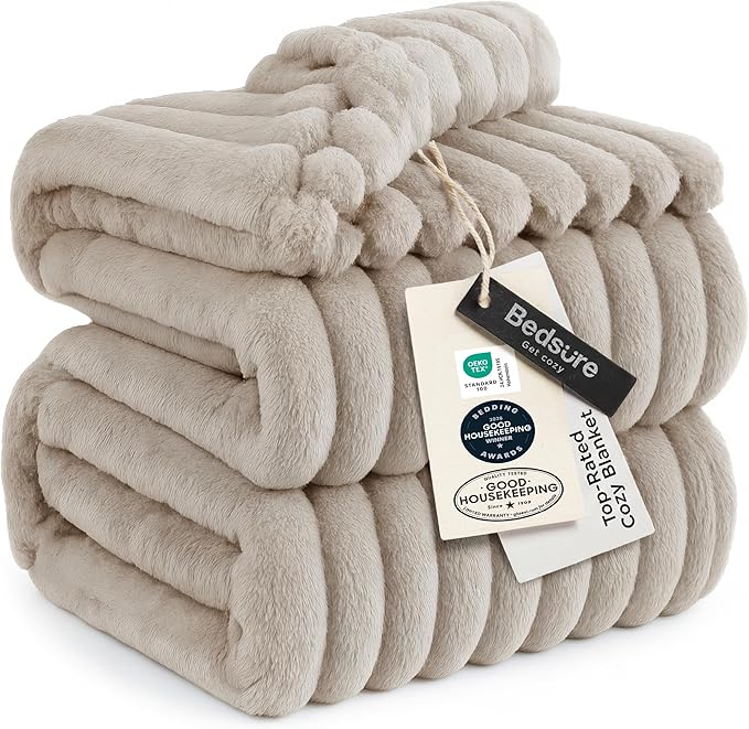 Bedsure GentleSoft Fleece Bed Blankets Full Size - Cozy Soft Blankets for Women, Cute Small Throws for Girls, Beige, 84x90 Inches