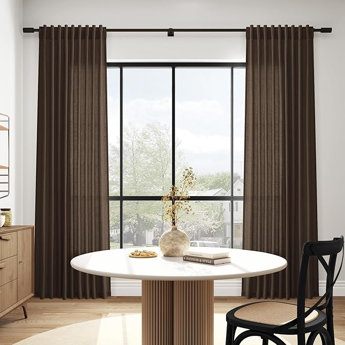 Nanspring Chocolate Linen Curtains 84 Inch Length 2 Panels Set for Living Room Back Tab Light Filtering Semi Sheer Curtain for Bedroom Farmhouse Drapes, 52x84 Inch, 2 Panels