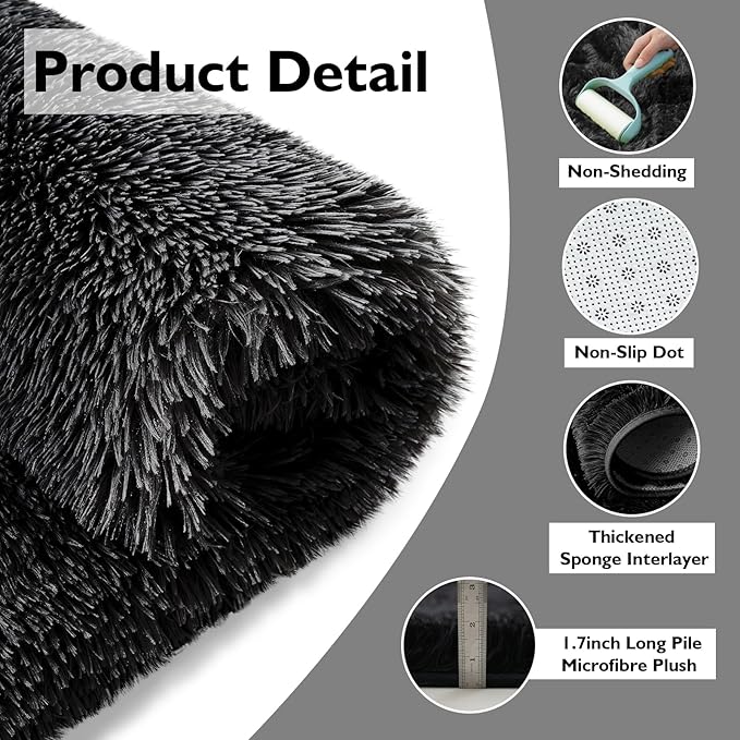 6x9 Fluffy Area Rug for Living Room,Shag Area Rugs for Bedroom,Black Soft Fuzzy Rug Non-Shedding Indoor Plush Carpet for Kids Bedroom Nursery Dorm Home Decor