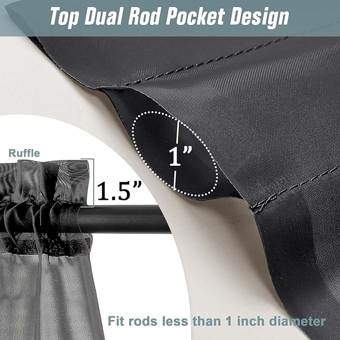 Black Sheer Curtains Tier 30 Inches Length 2 Panels Set, Light Filtering Lightweight Soft Window Treatments Drapes, Cute Elegant Cafe Curtains for Nursery, Dual Rod Pocket, 2x42Wx30L Inches