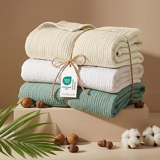 Bedsure 100% Cotton Muslin Blanket King Size for Bed - 4-Layer Breathable and Lightweight Thin Soft Summer Gauze Muslin Blanket for Adults, Sage Green, 108x90 Inches