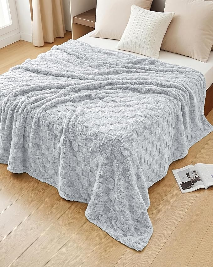 Utopia Bedding Cool Grey Checkered Fleece Throw Blanket for Couch or Bed, Soft Plush Cozy Blanket for Women and Men, Ultra Comfy Travel-Friendly Bed Throws for Relaxation, 50x60 Inches