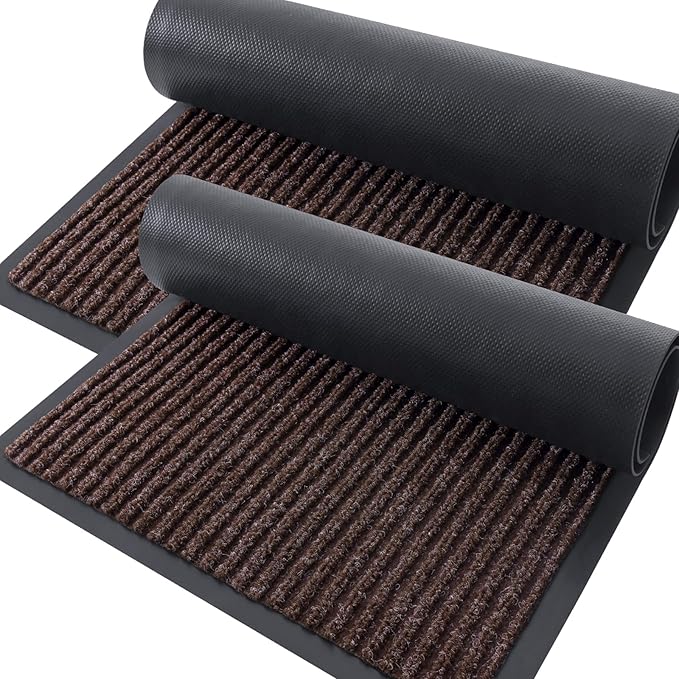 OLANLY Front Door Mat Indoor Outdoor Entrance, 2-Pack 59 x 23 Inch, Waterproof Heavy Duty Doormat, Fade Resistant, Low Profile, Easy Clean Patio Porch Welcome Floor Mats for Entry, Tan