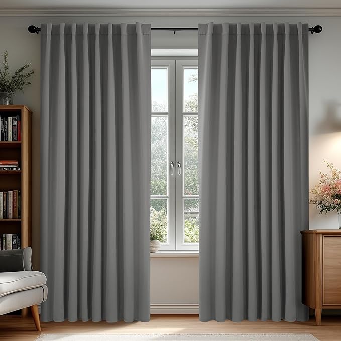 Deconovo Blackout Curtains, Thermal Insulated, W70 x L84 2 Panels, Back Tab, Machine Washable, Room-Darkening Drapes for Bedroom/Living Room Light Grey